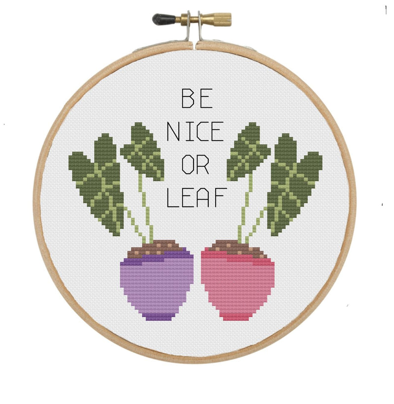 The Geeky Stitching Co CROSS STITCH KIT - Be Nice or Leaf - Beautiful Knitters